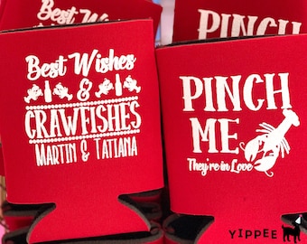 Crawfish Boil Wedding Favors for Guests Party Favors Beer Can Coolers Personalized Crawfish Favors Crawfish Party Cajun Louisiana Wedding