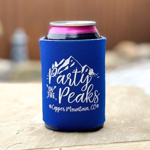 Wedding Can Coolers Custom Party Favors Mountain Wedding Ski Trip Girls Weekend Bachelorette Party Beverage Holder Rustic Wedding Favor