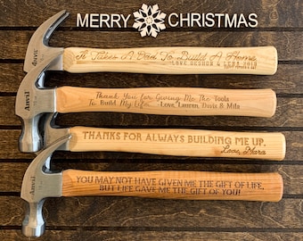 Engraved Hammer, Father Bride Gift, Laser Engraved Hammer, Christmas Gift For Dad, Personalized Tools, Wood Hammer, Anniversary Gift