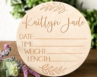 Hospital Welcome Sign Baby Announcement Plaque Newborn Name Sign Baby Stats Wooden Sign Engraved Newborn Stats Round Name Sign