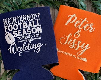 Personalized Wedding Favors Football Wedding Sports Wedding Personalized Can Coolers Rustic Wedding Fall Wedding Can Coolers Tailgate Party