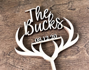 Personalized Cake Topper, Wedding Cake Topper, Antler Wedding Cake Topper, Deer Antler Cake Topper, Wooden Cake Topper, Rustic Wedding