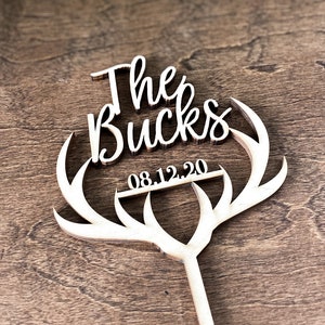 Personalized Cake Topper, Wedding Cake Topper, Antler Wedding Cake Topper, Deer Antler Cake Topper, Wooden Cake Topper, Rustic Wedding