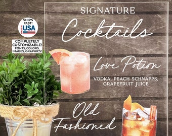 Custom Cocktail Menu Personalized Drinks Sign Acrylic Wedding Sign His and Hers Drinks Bar Menu Template Editable Drink Menu Signature Drink