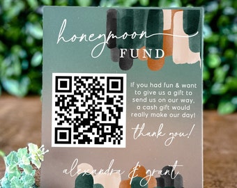Custom Honeymoon Fund Acrylic Sign Wedding Shower Bridal Shower Acrylic Wedding Sign Scannable QR Sign Editable Template Wedding Cash Gift