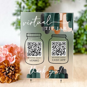 Virtual Tip Jar Frosted Acrylic Sign Editable Business Sign Scannable QR Code Sign Payment Sign Tips Accepted Sign Bartender Musician Salon