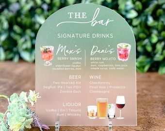 Frosted Acrylic Arch Bar Menu Signature Drink Sign Custom Wedding Drink Sign Signature Cocktail Template Bar Menu Sign His Her Cocktails