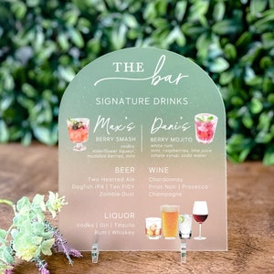 Frosted Acrylic Arch Bar Menu Signature Drink Sign Custom Wedding Drink Sign Signature Cocktail Template Bar Menu Sign His Her Cocktails image 1