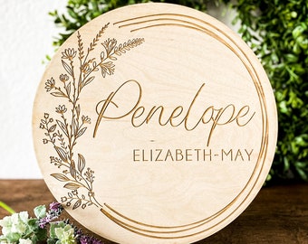 Newborn Name Sign Baby Name Plaque Newborn Photo Prop Baby Shower Gift Newborn Announcement for Hospital Floral Wood Name Sign