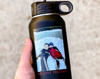 Regalo del Día del Padre para papá Botella de agua personalizada con imagen Botella de agua personalizada Vaso aislado Imagen en botella Foto regalo para papá