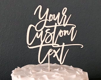 Personalized Cake Topper, Custom Text Cake Topper, Gold Cake Topper, Bridal Party Cake Topper, Wood Cake Topper, Rustic Cake Decor