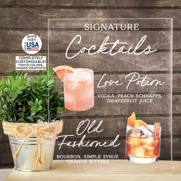 Custom Cocktail Menu Personalized Drinks Sign Acrylic Wedding Sign His and Hers Drinks Bar Menu Template Editable Drink Menu Signature Drink