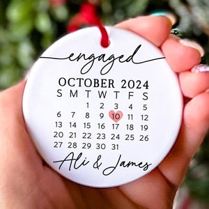 Engagement Day Keepsake Ornament Engagement Announcement Personalized Calendar with Names Engaged Couple Ceramic Ornament Gift for Daughter