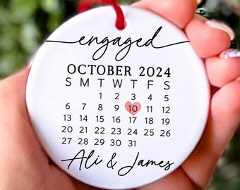 Engagement Day Keepsake Ornament Engagement Announcement Personalized Calendar with Names Engaged Couple Ceramic Ornament Gift for Daughter