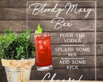 Bloody Mary Bar Sign Bridal Shower Baby Shower Wedding Brunch Sign Open Bar Event Birthday Party Engagement Clear Acrylic Sign Party Decor