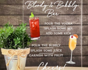 Bloody and Bubbly Sign Mimosa Bar Bloody Mary Bar for Wedding Brunch Sign Open Bar Event Bridal Shower Party Engagement Clear Acrylic Sign