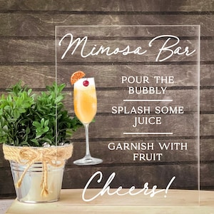 Mimosa Bar Sign for Bridal Shower Baby Shower Wedding Brunch Sign Open Bar Event Birthday Party Engagement Clear Acrylic Sign Party Decor