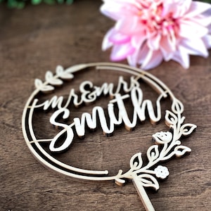 Custom Cake Topper, Wedding Cake Topper, Personalized Cake Topper, Calligraphy Cake Topper, Last Name Cake Topper, Rustic Wedding Decor