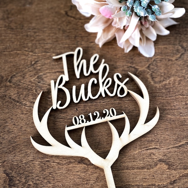 Wedding Cake Topper, Deer Wedding Cake Topper, Antler Wedding Cake Topper, Buck Cake Topper, Rustic Cake Topper, Outdoor Wedding Decor