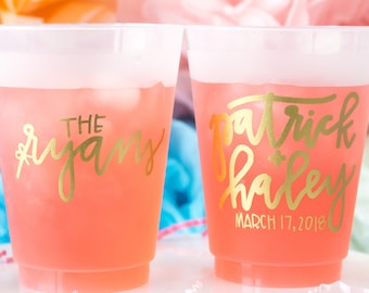 Personalized Wedding Cups Custom Plastic Party Cups Bridal Shower Bachelorette Birthday Shatterproof Frosted Cups First Name Party Favors
