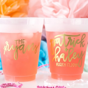 Personalized Wedding Cups Custom Plastic Party Cups Bridal Shower Bachelorette Birthday Shatterproof Frosted Cups First Name Party Favors
