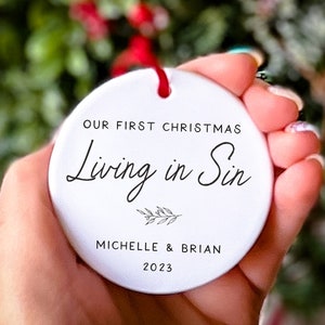 Our First Christmas Living in Sin Funny Gag Gift for Couple Boyfriend Girlfriend Housewarming Gift Move In Together Gift New Apartment
