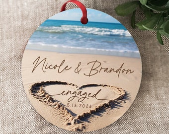 Engaged Christmas Ornament Beach Gift for Future Newlyweds Gift for Bride Fiance Mr & Mrs Keepsake for Couple Vacation Keepsake Sandy Beach