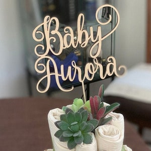Baby Name Cake Topper, Personalized Baby Cake Topper, Baby Shower Cake Decor, Wooden Cake Topper, Baby Girl or Boy Cake Topper
