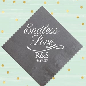 Cocktail Napkins, Wedding Napkins, Personalized Napkins, Custom Napkins, Endless Love , Foil Paper Napkins, Party Napkins, Bar Napkins