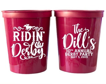 Kentucky Derby Cups Custom Party Cups Ridin' Derby Customized Cups Derby Favors for Guests Horse Race Party Derby Decor Plastic Cups