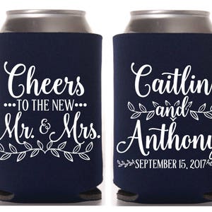 Wedding Can Coolers, Bridal Wedding Favors, Guest Wedding Favor, Rustic Wedding, Cheers to the New Mr & Mrs, Beer Holder, Event Can Coolers