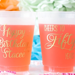 50th Birthday Cup, 50th Birthday Party, Cheers to 50 Years, Frosted Cups, Personalized Cups, Custom Cups, Birthday Decor, Happy Birthday image 1