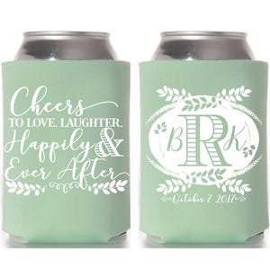 Wedding Can Coolers, Personalized Can Cooler, Custom Beer Holder, Wedding Favors, Monogram Favor, Bridal Wedding Favor, Guest Favor