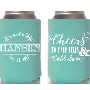 Cheers to Many Years & Cold Beers Can Coolers, Wedding Favor, Beer Cooler, Personalized Favor, Summer Wedding, Destination Wedding