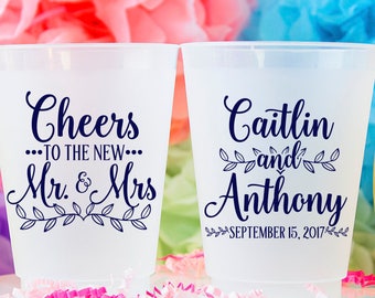 Custom Wedding Cups, Personalized Plastic Cup, Wedding Party Cups, Frosted Cups, Frost Flex Cups, Printed Cups, Monogram Cups, Plastic Cups