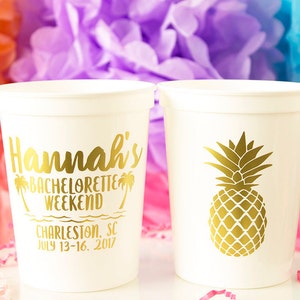 Bachelorette Cups, Bachelorette Party Favor, Custom Party Cups, Pineapple Plastic Stadium Cup, Personalized Cups, Bar Crawl, Beach Party Cup