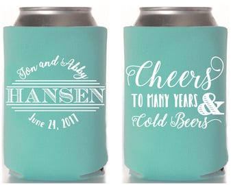Cheers to Many Years & Cold Beers Can Coolers, Wedding Favor, Beer Cooler, Personalized Favor, Summer Wedding, Destination Wedding