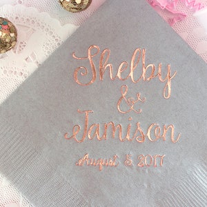 Rose Gold Personalized Party Napkins, Monogrammed Napkins, Monogram Napkins, Wedding Favors, Cocktail Paper Napkins, Monogram Napkins