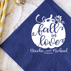 Rustic Fall Wedding Favors Custom Napkins Personalized Wedding Napkins Fall in Love Favors Cocktail Napkins Paper Napkins Gold Foil Napkins