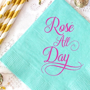 Rose All Day, Beverage Napkins, Wine Gift, Gift for Her, Custom Napkins, Wedding Napkins, Party Napkins, Cocktail Napkins, Wedding Favors