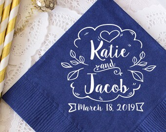 Servilletas de boda personalizadas - Servilletas de cóctel personalizadas - Servilletas de fiesta impresas - Decoraciones de boda - Servilletas de bebidas - Decoración de recepción