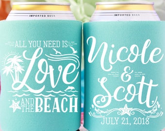 All You Need is Love and the Beach, Tropical Wedding, Beach Wedding, Wedding Can Coolers, Wedding Favors for Guests, Beach Wedding Gift
