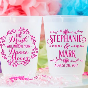 Wedding Party Cups, Personalized Plastic Cup, Frosted Cups, Frost Flex Cups, Printed Cups, Custom Wedding Cups, Monogram Cups, Plastic Cups
