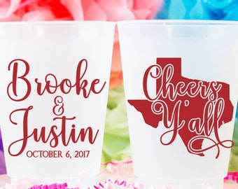 Cheers Y'all Wedding Cups Texas Wedding Favors for Guests Personalized Cups Plastic Cups Custom Cups Frosted Wedding Cups Frost Flex Cups