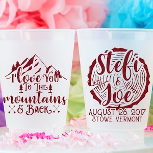 Wedding Cups, Personalized Cups, Woodland Wedding, Forest Wedding, Mountain Wedding, Rustic Wedding Decor, Shatterproof Cups, Frosted Cups