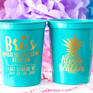 Beach Bachelorette, Bachelorette Party Favor, Aloha Beaches, Custom Party Cups, Plastic Stadium Cup, Personalized Cups, Beach Party Cup