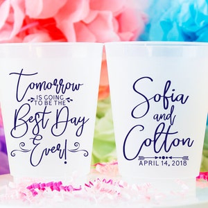 Personalized Wedding Cups, Best Day Ever Custom Plastic Cups, Frost Flex Cups, Shatterproof Cups, Rustic Wedding, Custom Frosted Cups