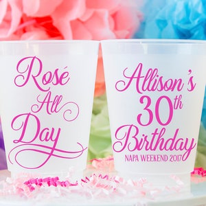 Rose All Day, 30th Birthday, 40th Birthday, 50th Birthday, Bachelorette Favor, Wine Cup, Frosted Cups, Frost Flex Cups, Paint Party Favor