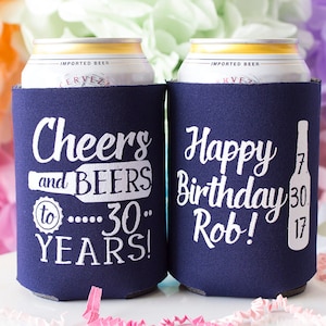 Cheers & Beers to 30 Years Birthday Party Favors for Guests 40th, 50th, 60th, Any Year Birthday for Him Beer Can Cooler Thirtieth Birthday