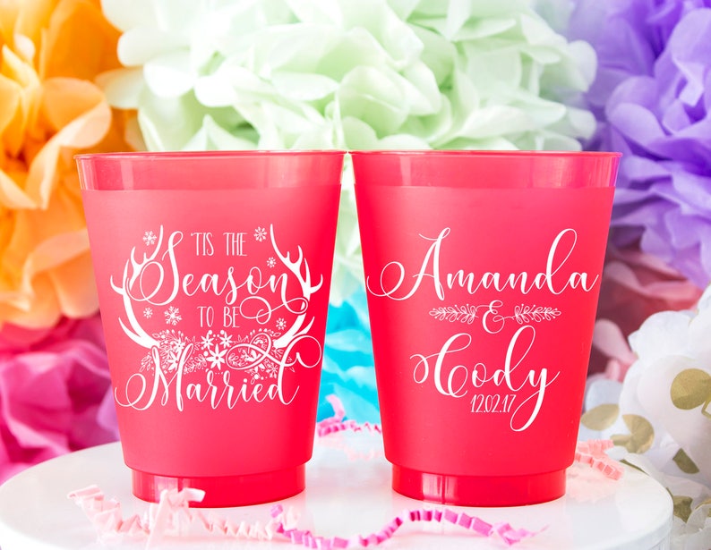 Holiday Wedding Woodland Wedding Frost Cups Christmas Wedding Cups Floral Wedding Boho Wedding Favor Antler Wedding Personalized Cups